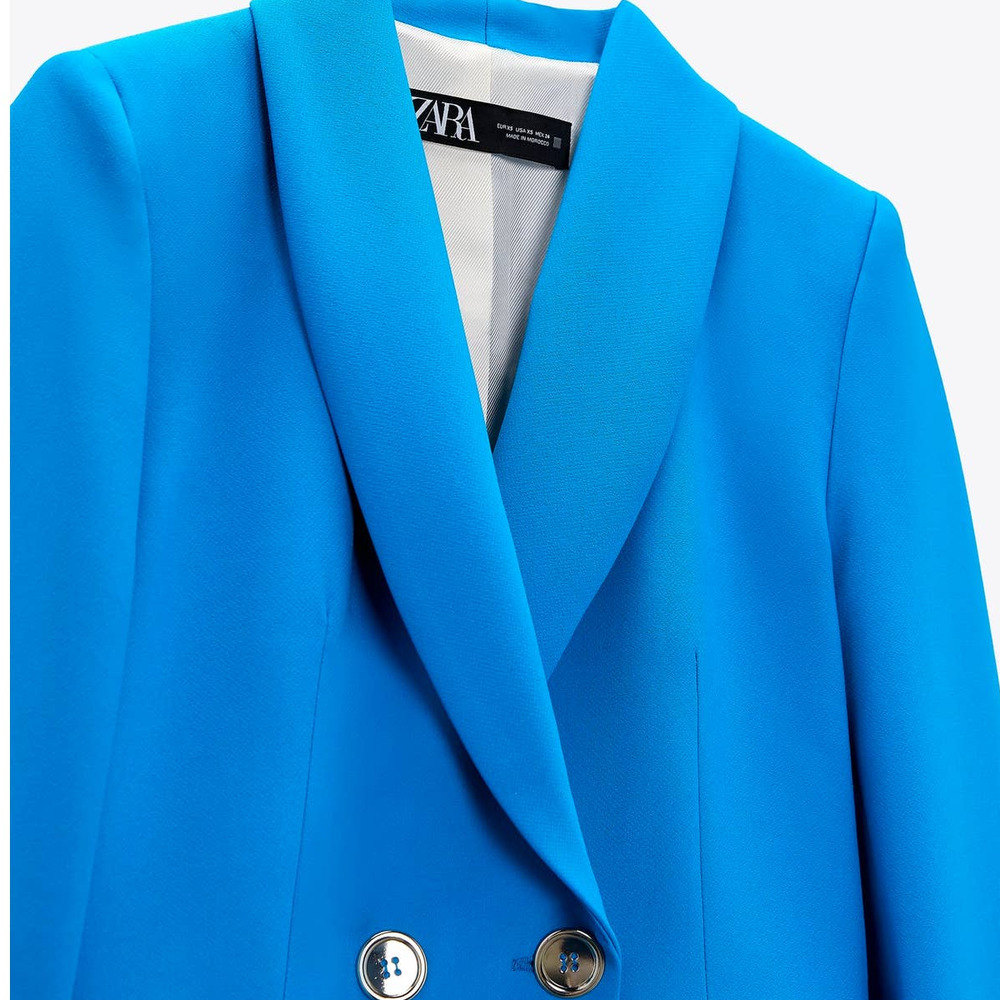 ZARA DOUBLE BREASTED LONG BLAZER BLUE XS - Picture 13 of 13
